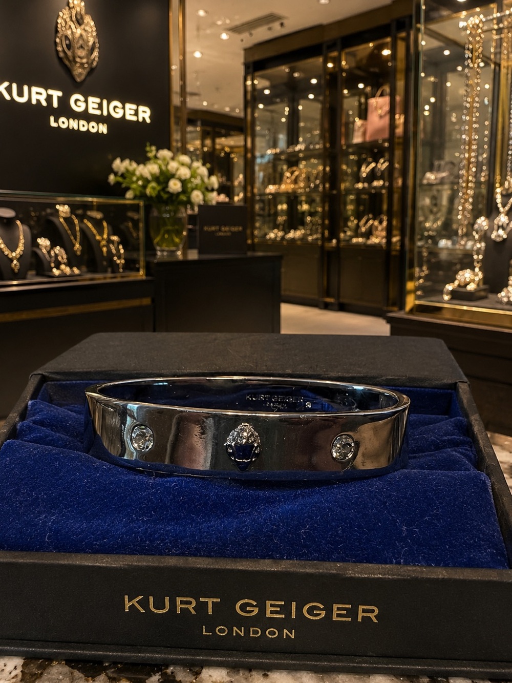 Kurt Geiger gunmetal Tone Crystal Accent Women's Bracelet - Blue Dusty